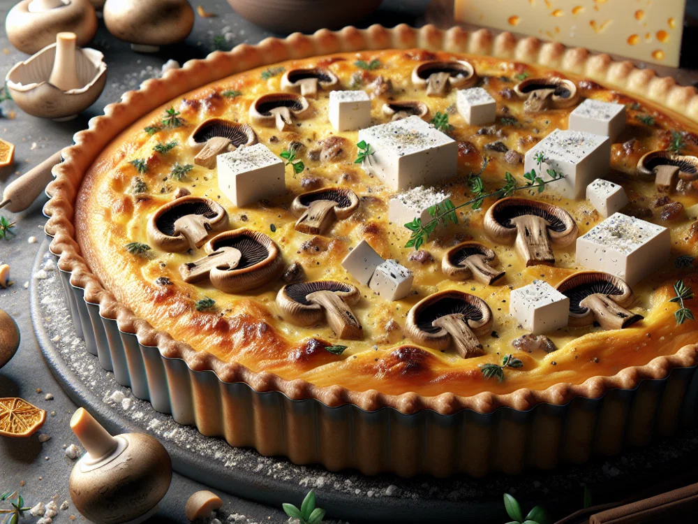 Austernpilz-Feta-Quiche mit Zitronenthymian