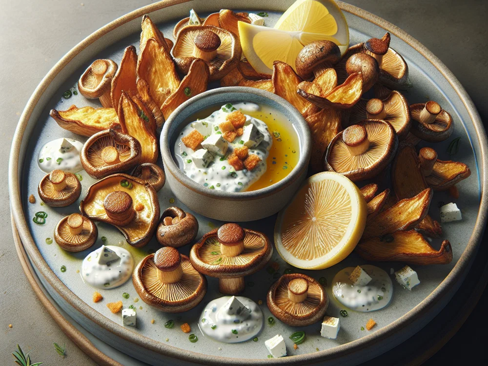 Gebackene Austernpilze mit Feta-Zitronen-Dip