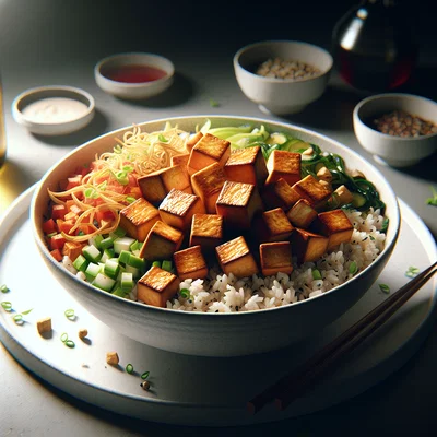 Knusprige Tofu-Reisbowl