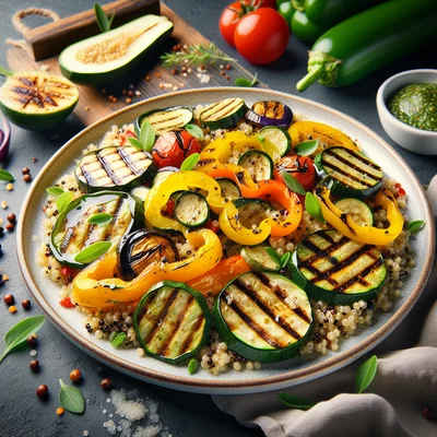 Quinoasalat mit gegrilltem Gemüse und Zitronen-Kräuter-Dressing