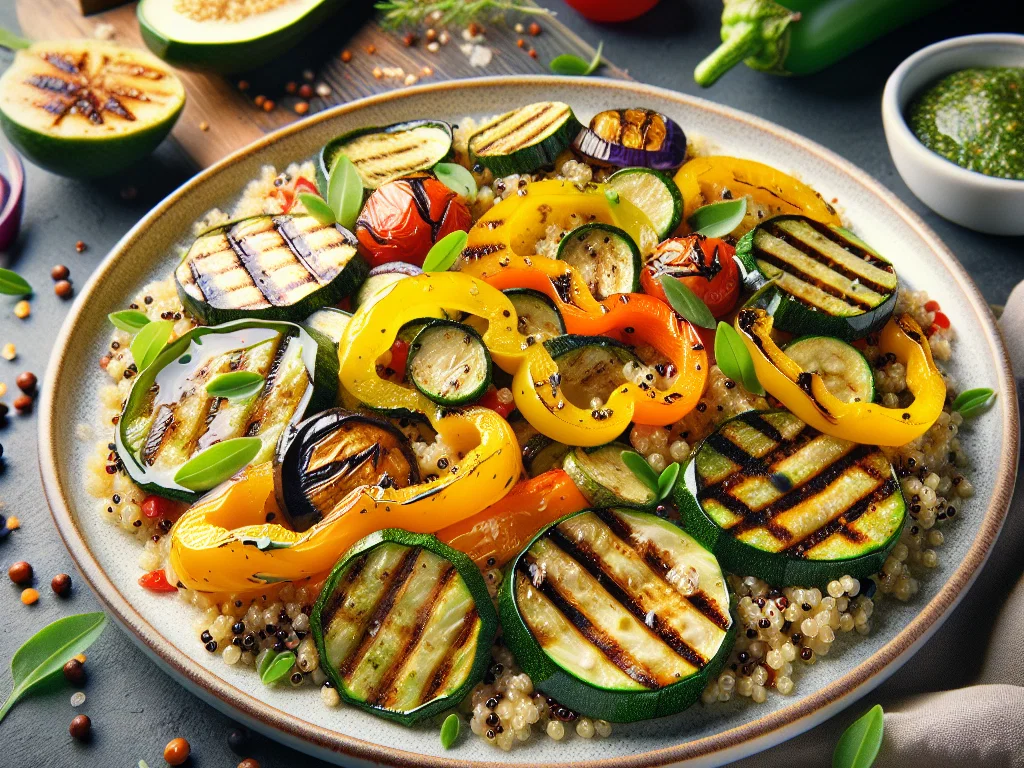 Quinoasalat mit gegrilltem Gemüse und Zitronen-Kräuter-Dressing