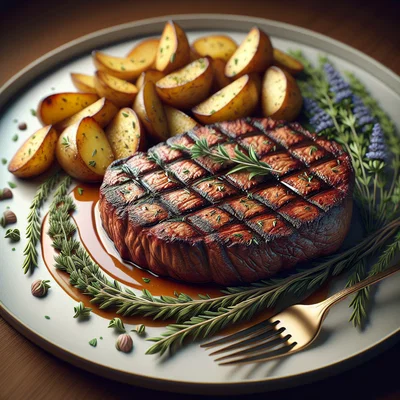 Seitan-Steak mit Rosmarin-Kartoffeln