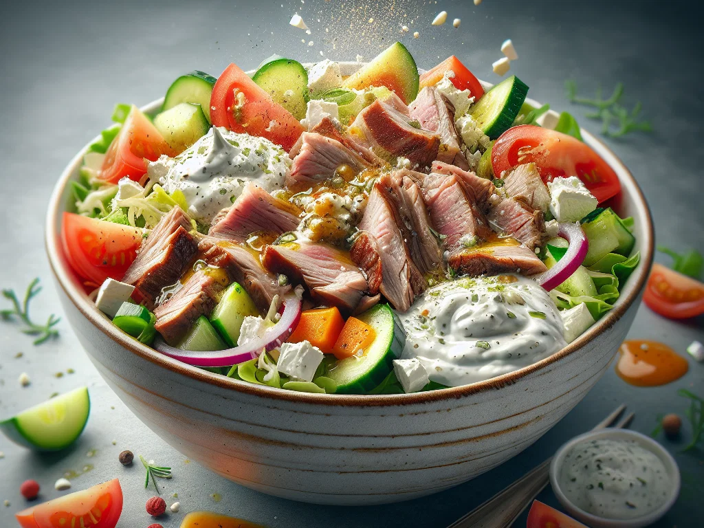 Griechischer Gyros-Salat mit Tsatsiki-Dressing