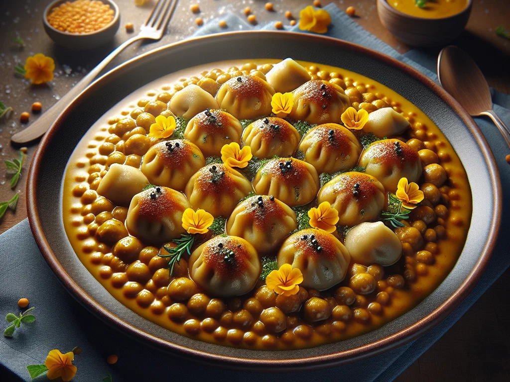 Pinzgauer Kaspressknödel auf Curry-Linsen