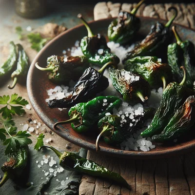 Pimientos de Padrón – Gebratene kleine grüne Paprika mit grobem Salz