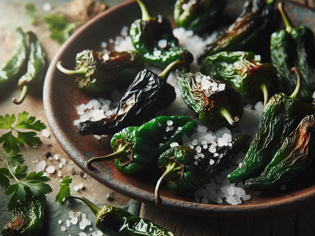 Pimientos de Padrón – Gebratene kleine grüne Paprika mit grobem Salz