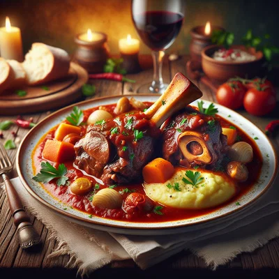 Ossobuco alla Milanese (geschmorte Kalbshaxe mit Knochenmark)