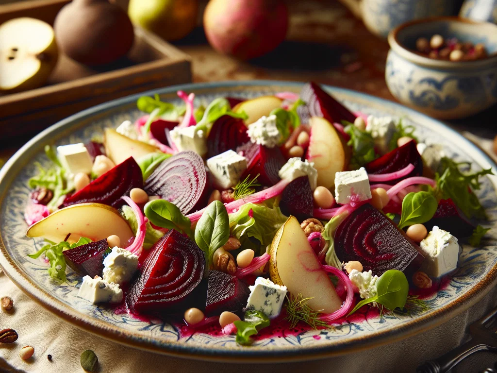 Warmer Rote Beete Salat mit Ziegenkäse und Birnen