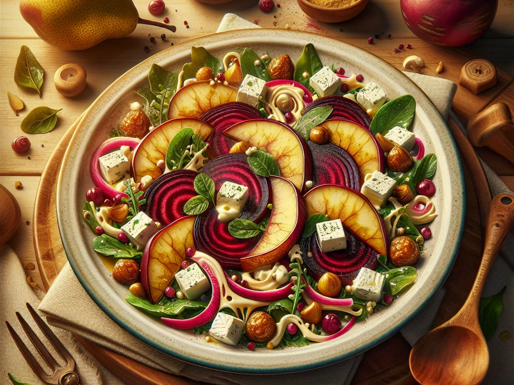 Rote Beete Salat mit Weißwein-Birnen und Ziegenkäse