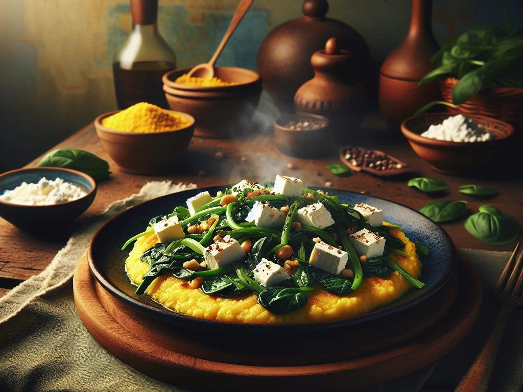 Polenta-Pfanne mit Spinat und Feta