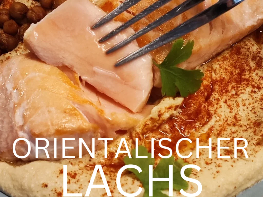 Orientalischer Lachs mit Hummus und gerösteten Kichererbsen