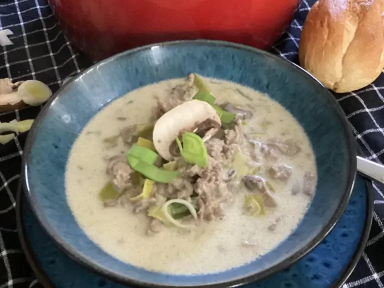 Gretasomis Käse-Lauch-Suppe mit Hackfleisch