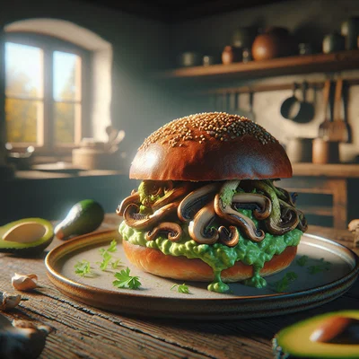 Pulled Austernpilz Burger mit Avocado-Creme