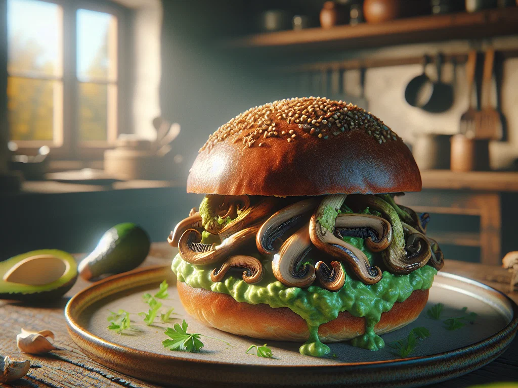 Pulled Austernpilz Burger mit Avocado-Creme