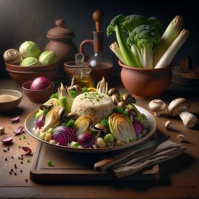 Reis mit Kohlrabi und Austernpilzen