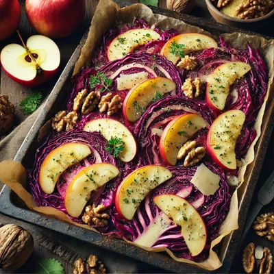 Rotkohl mit Äpfeln, Walnüssen und veganem Parmesan