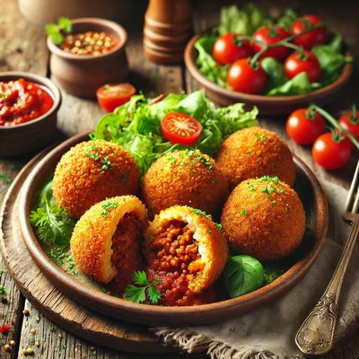 Vegane Arancini di Riso mit Bolognese-Füllung