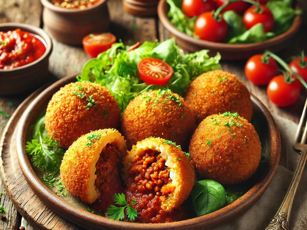 Vegane Arancini di Riso mit Bolognese-Füllung