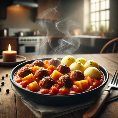 Pastinaken-Ragout mit Hackbällchen