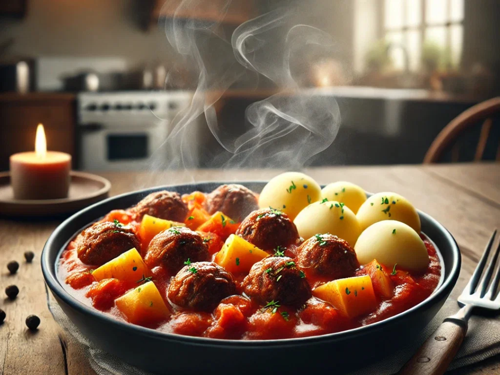Pastinaken-Ragout mit Hackbällchen