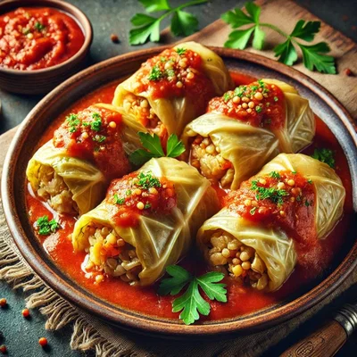 Kohlrouladen mit Hirsefüllung & Tomatensauce