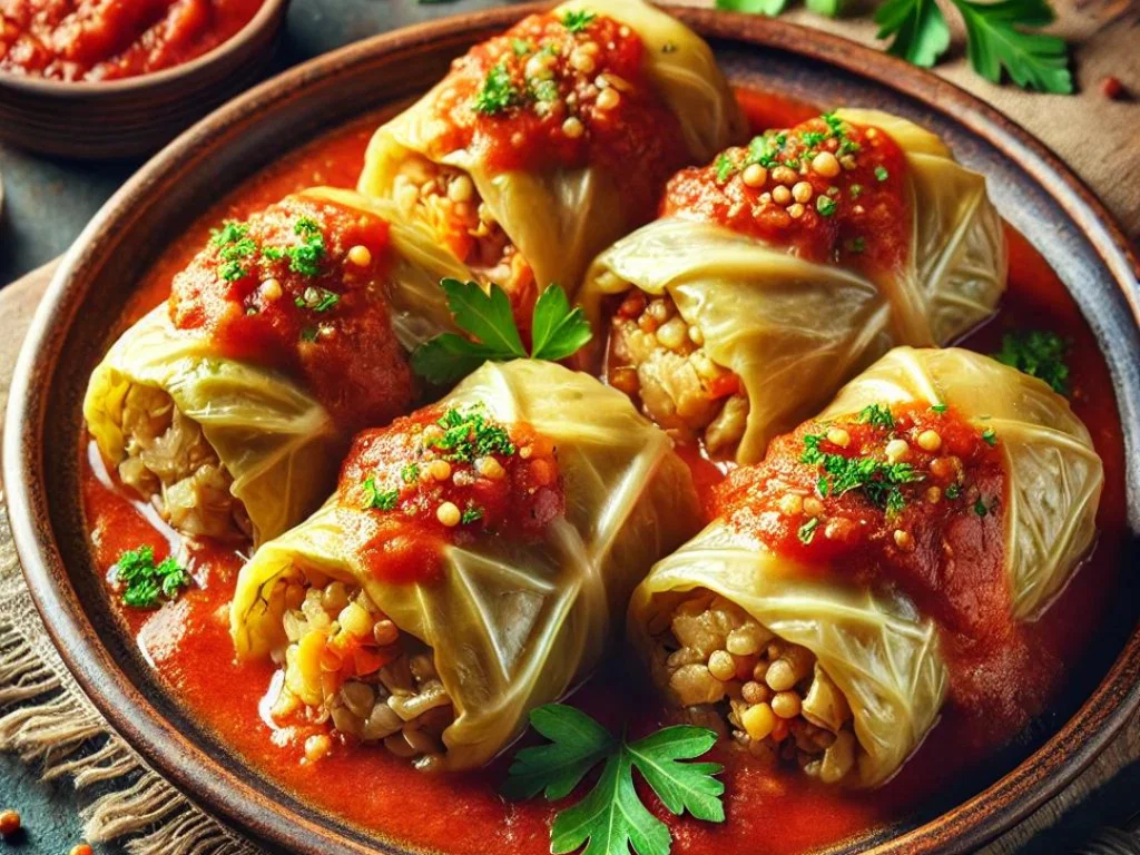 Kohlrouladen mit Hirsefüllung & Tomatensauce