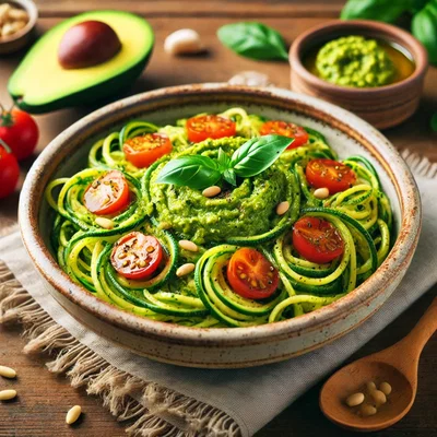 Zucchini-Nudeln mit cremigem Avocado-Pesto