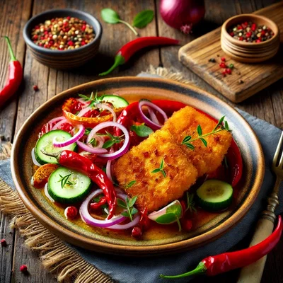Feta-Schnitzel mit Paprika-Chili-Salat