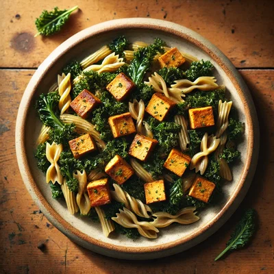 Grünkohl-Pasta mit geräuchertem Tofu