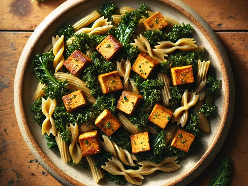 Grünkohl-Pasta mit geräuchertem Tofu