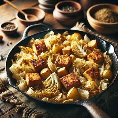 Weiße Kohl-Pfanne mit Kartoffeln & Räuchertofu