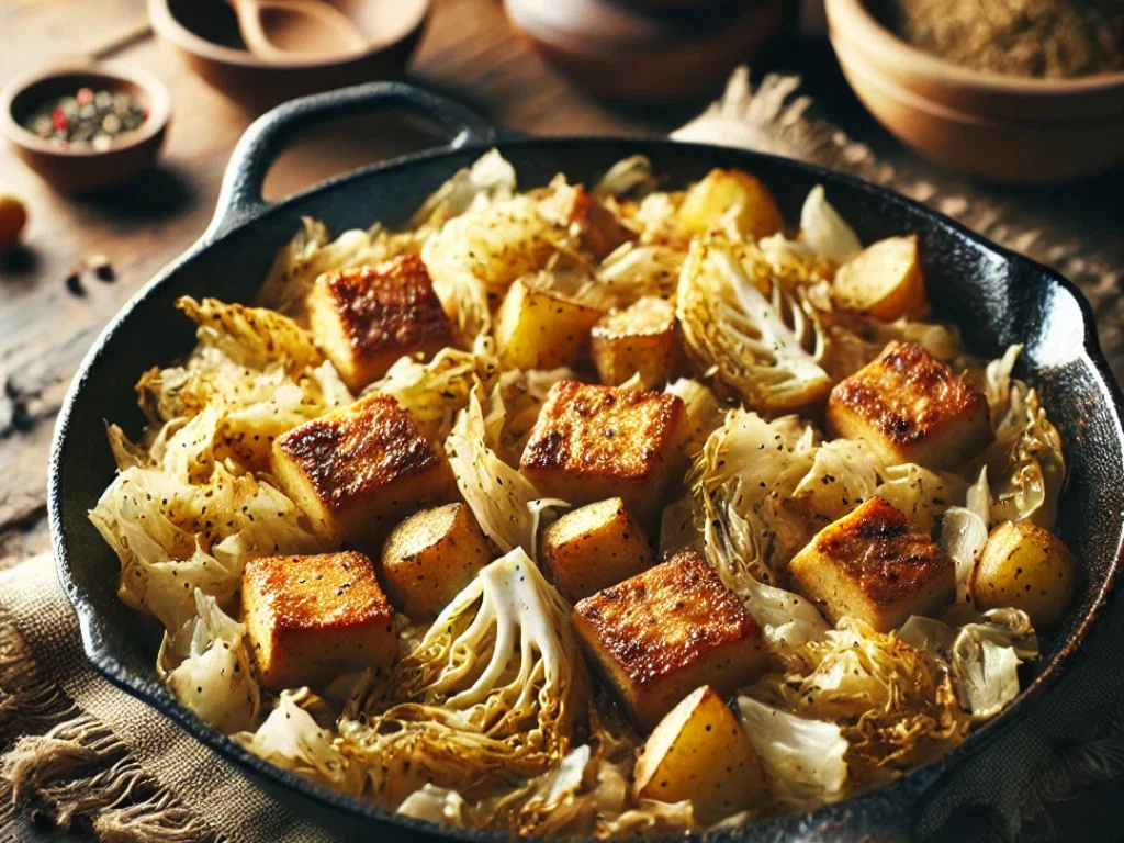Weiße Kohl-Pfanne mit Kartoffeln & Räuchertofu