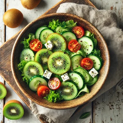 Frischer Kiwi-Gurken-Salat mit veganem Feta