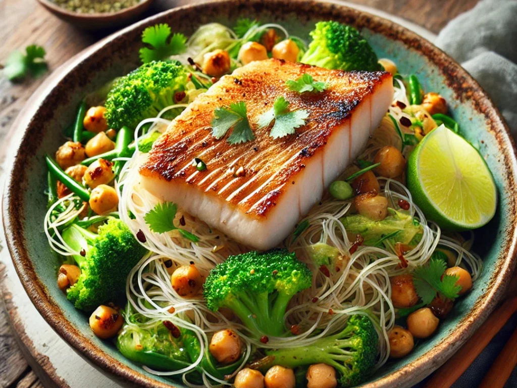 Glasnudelsalat mit knuspriger Dorade & Erdnuss-Dressing