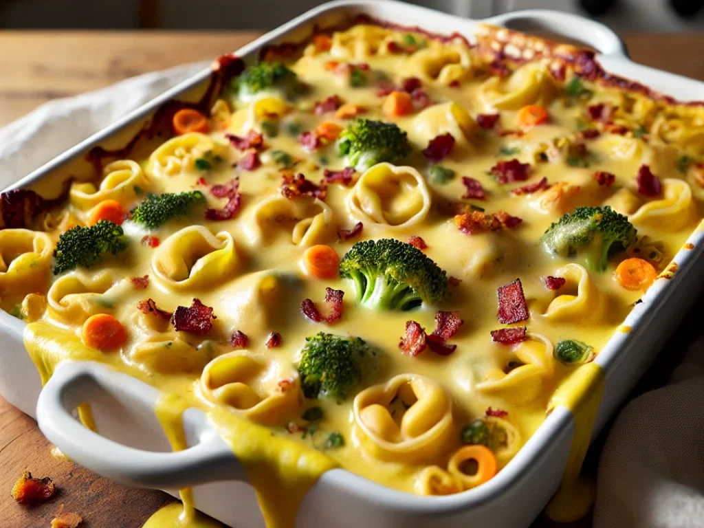 Überbackener Tortellini-Auflauf mit veganer Holondaise
