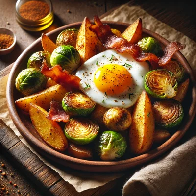 Ofenkartoffeln mit würzigem Rosenkohl & Spiegelei