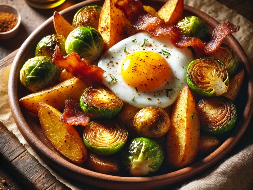 Ofenkartoffeln mit würzigem Rosenkohl & Spiegelei