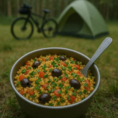 Mediterrane Bulgurpfanne mit Oliven & Kräutern