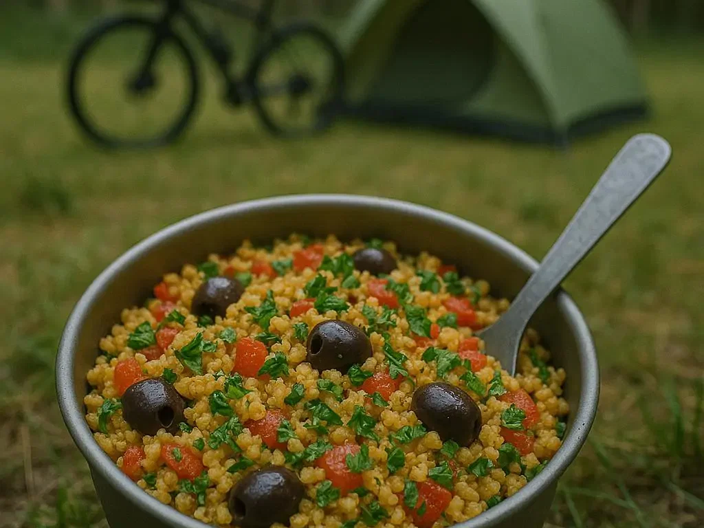 Mediterrane Bulgurpfanne mit Oliven & Kräutern