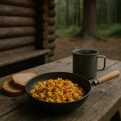 Tofu-Rührei auf Outdoor-Art