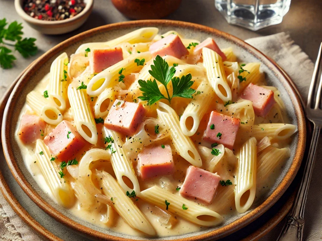 Cremige Nudeln mit Kochschinken und Käse