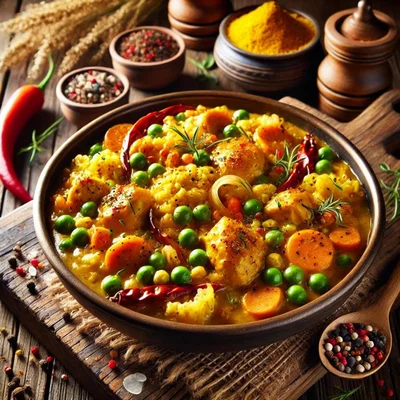 Hähnchen-Curry mit Gemüse und Reis