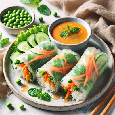 Frische Reispapierrollen mit Erdnusssauce