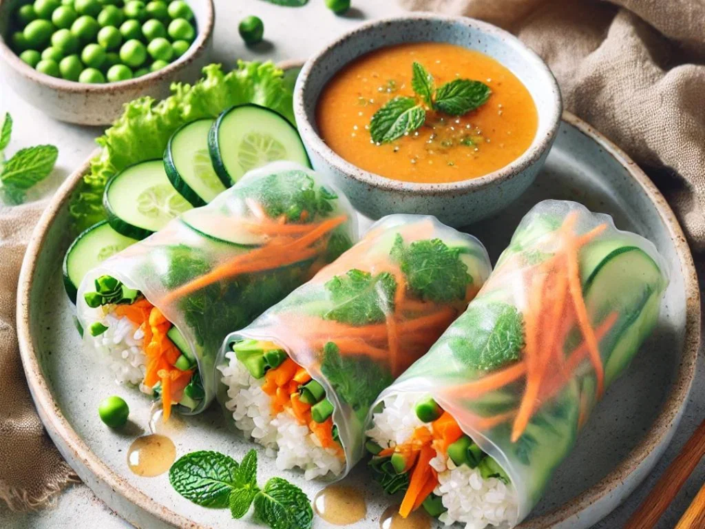 Frische Reispapierrollen mit Erdnusssauce