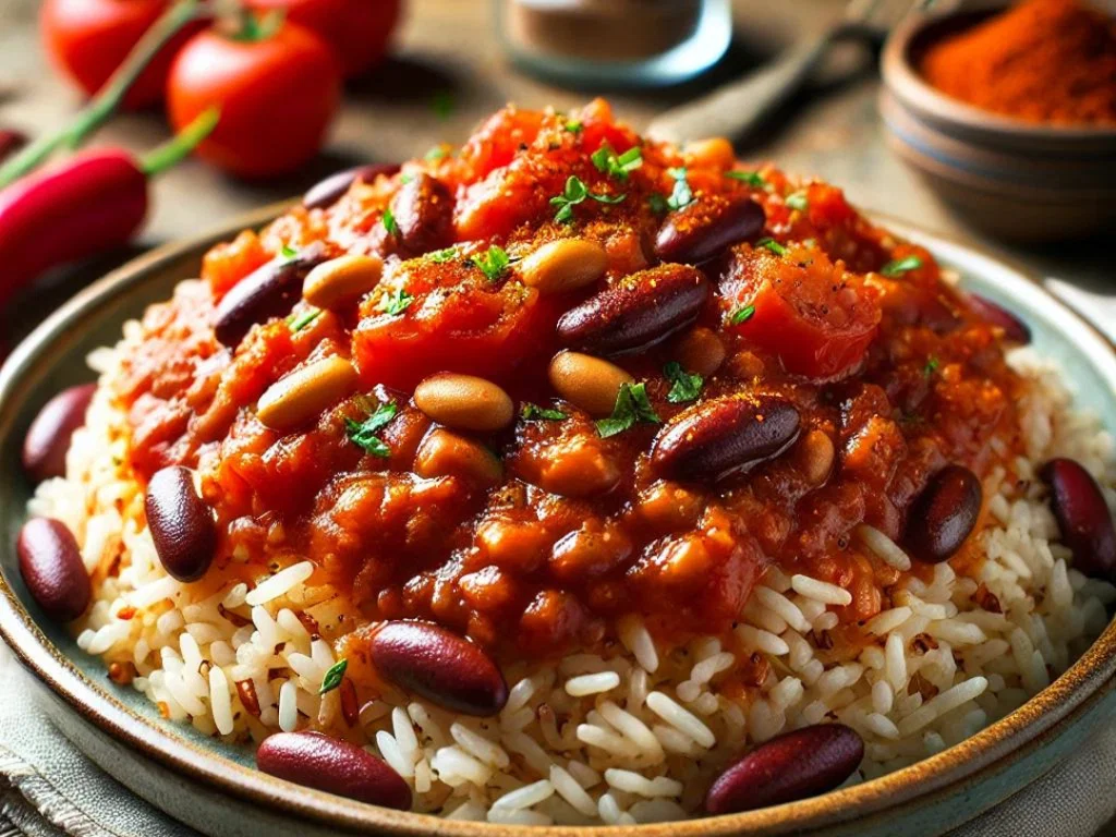Reis mit Tomaten und Kidneybohnen