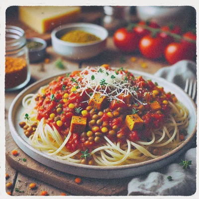 Spaghetti mit Linsen-Bolognese