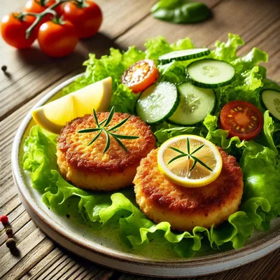 Fischfrikadellen mit Salat