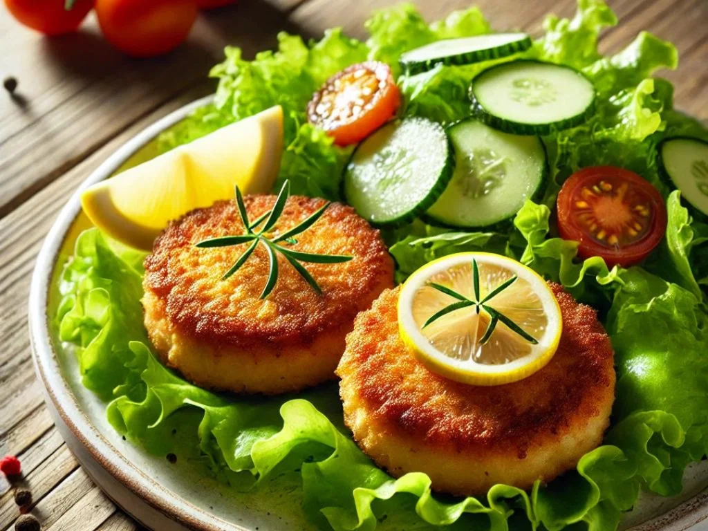 Fischfrikadellen mit Salat