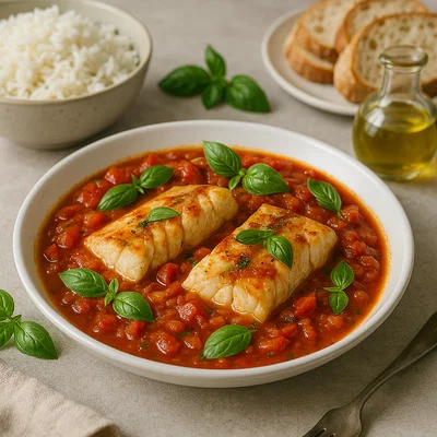 Kabeljaufilets in Tomatensoße