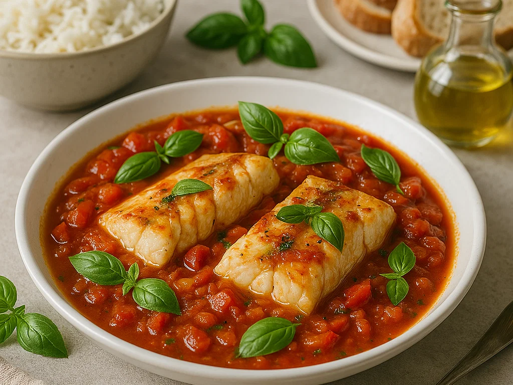 Kabeljaufilets in Tomatensoße
